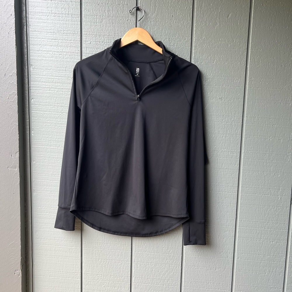 Ideology 1/4 Zip Black Workout Hiking Running Yoga Activewear Top - Picture 2 of 6